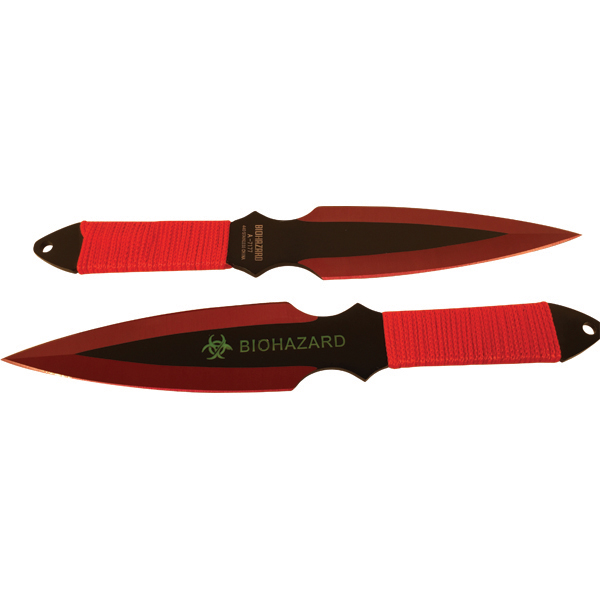 2 Piece Throwing Knife Red Color BioHazard view 4